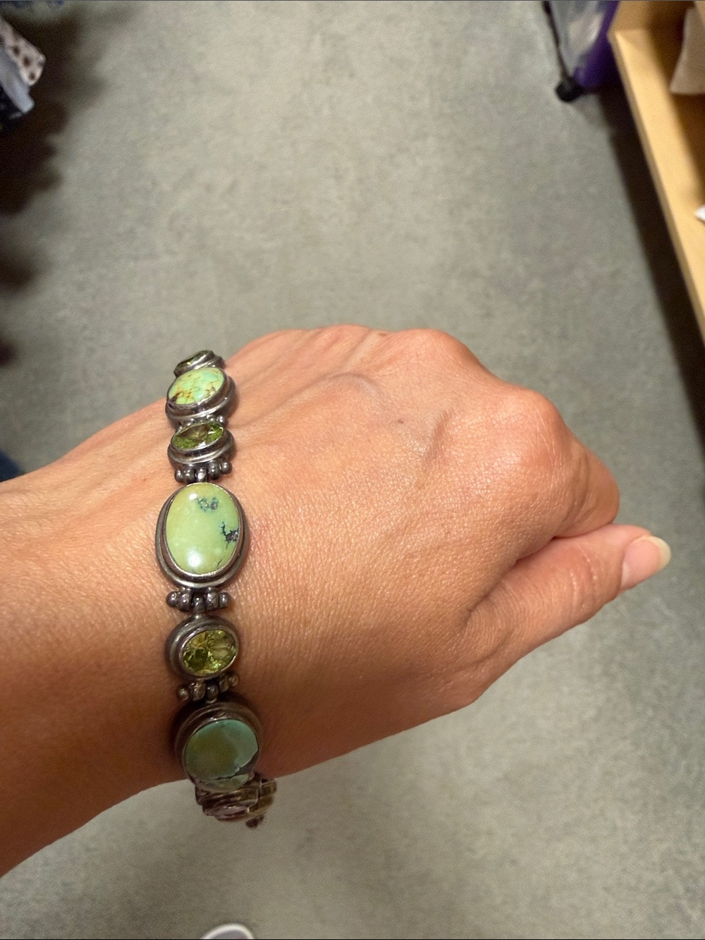Sterling Silver 925 Women's Bracelet with Turquoise and Peridot stones